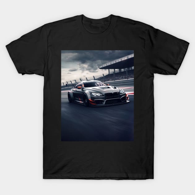 black bmw m6 on a race track T-Shirt by Maverick Media